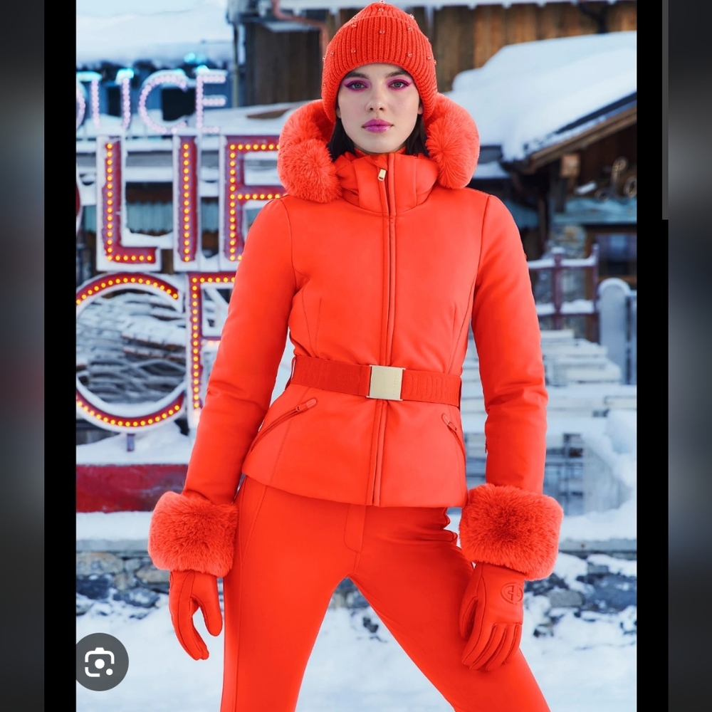 Goldbergh Giselle Ski Jacket Fur Cuffs Orange Goldbergh Giselle Belted Jacket - Picture 1 of 15